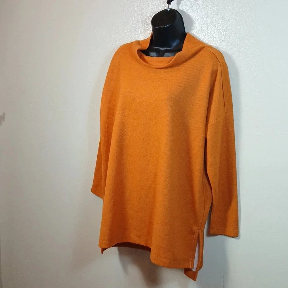 Anthropologie Mock Neck Tunic Pullover Pumpkin Orange size Medium - Picture 4 of 13